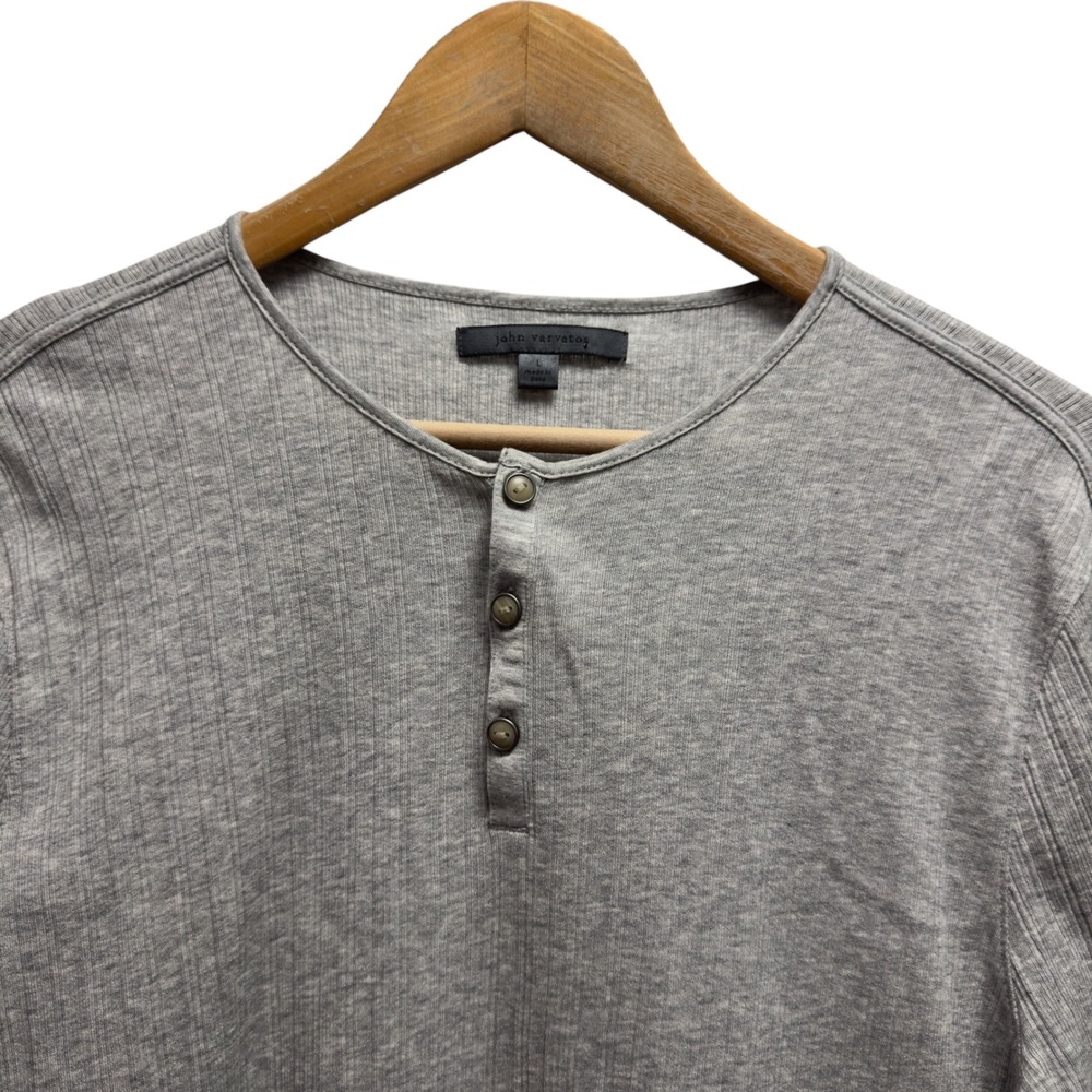 John Varvatos Men's Size Large Gray Ribbed Henley T-Shirt S/S Pima Cotton euc